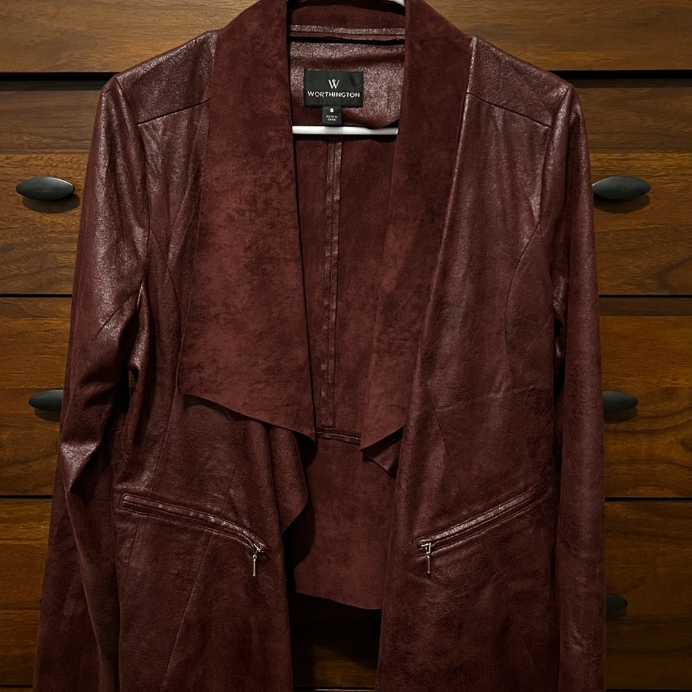 Worthington Burgundy Suede Collar Waterfall Jacket